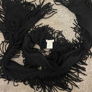 Minnie Rose Long Black Cashmere Fringe Scarf